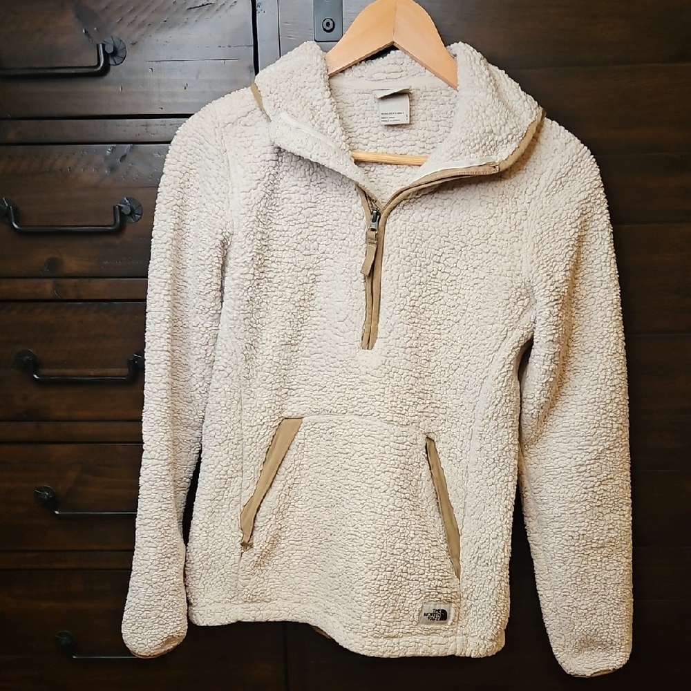 The North Face Cream Sherpa Half-Zip Pullover